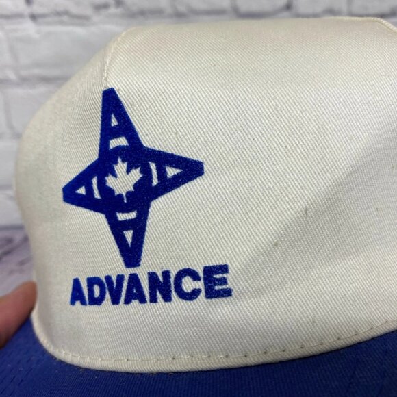 Vintage Hat Cap Snapback Cream White Blue Advance Canada 100% Cotton Item# 2 - Picture 4 of 7